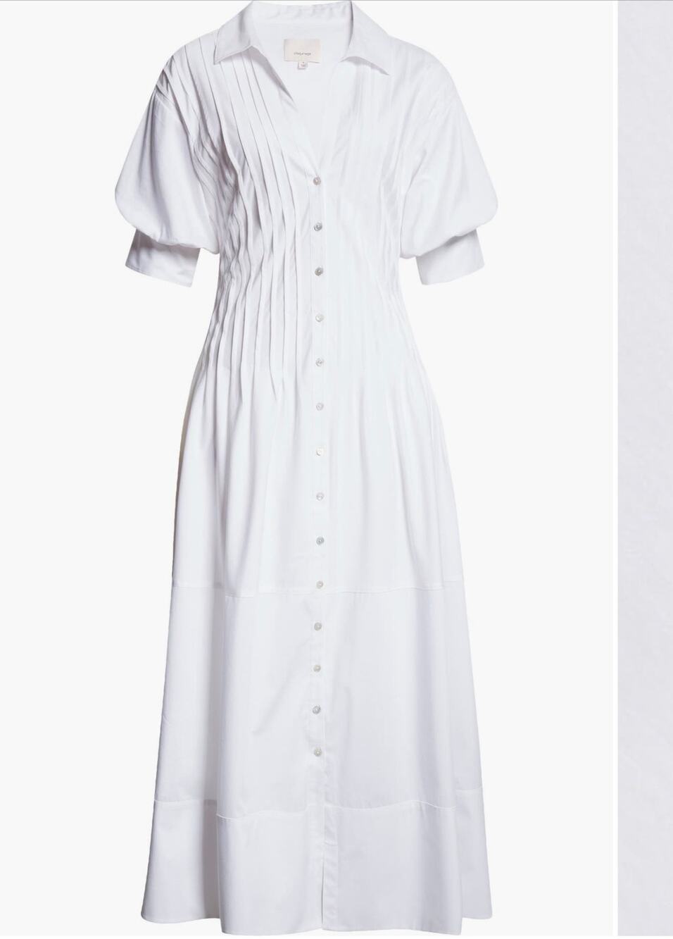 Cinq a Sept White Monty Pleated Dress with Buttons Size S (Estimated)